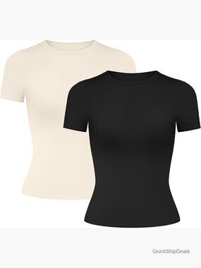 Polyester Elastane Scoop Neck Crop Top Slim Fit Tee